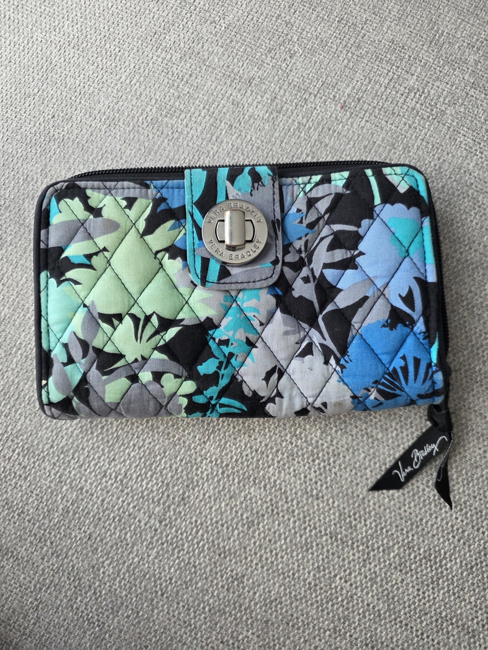 Vera Bradley Quilted Floral Zip-Around Wallet in Blue, Teal and Gray